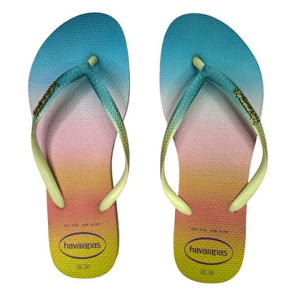 Havaianas Slim Gradient Sunset Flip Flops Lime Green - Size 9/10 (41/42) - Picture 1 of 7